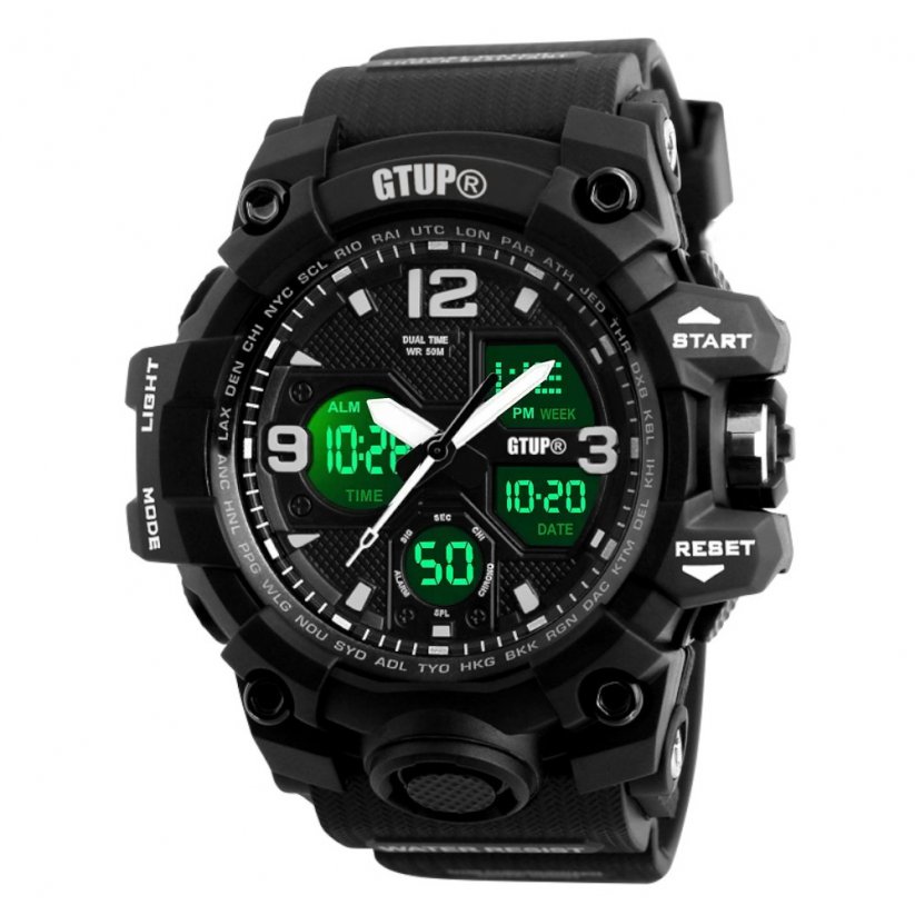 panske digitalni sportovni hodinky gtup 1050 black green light